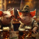 Zwei Freunde - lustiges Tierbild von zwei betrunkenen Schweinen an der Bartheke